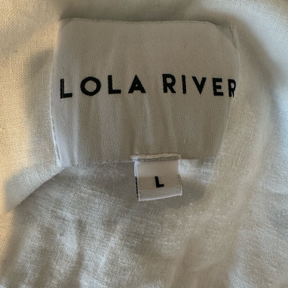 Lola River white linen blend short sleeve button down B-10 - Picture 3 of 4
